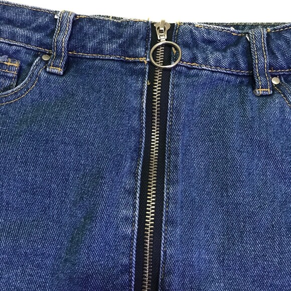 PacSun Size 25 Blue Denim Cotton Full Front Zipper Raw Hem Mini Skirt Pockets - Picture 2 of 10